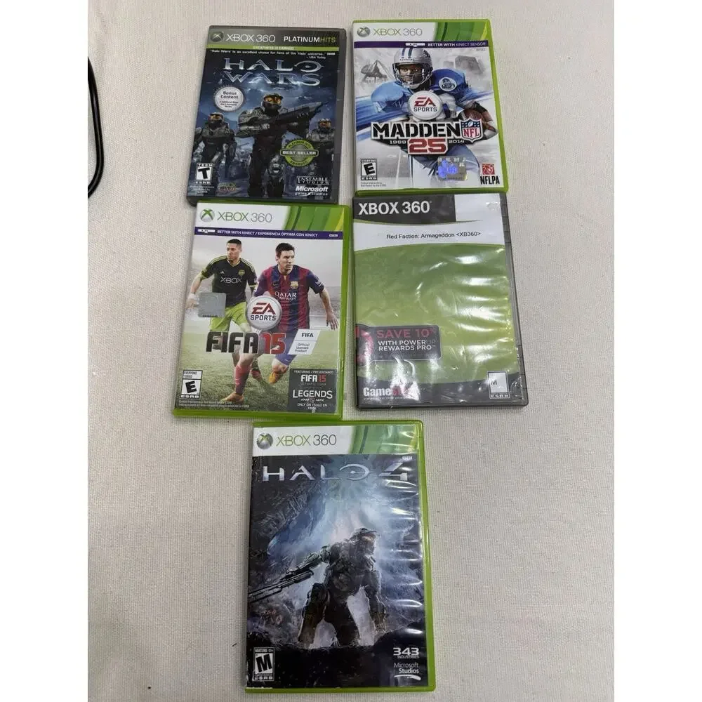 Xbox 360 Slim Black 250GB Console Tested Working Controller - 5 GAMES